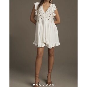 ANTHROPOLOGIE Womens V-Neck Sequin Deco Swing Dress Boho Bohemian Western Size M